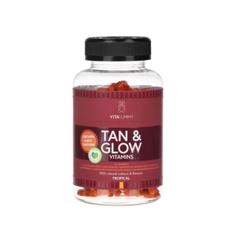 VitaYummy tropinių vaisių skonio multivitaminai su kurkuminu ir beta karotinu tolygiam ir švytinčiam įdegiui, maisto papildas, 60 vnt/180 g