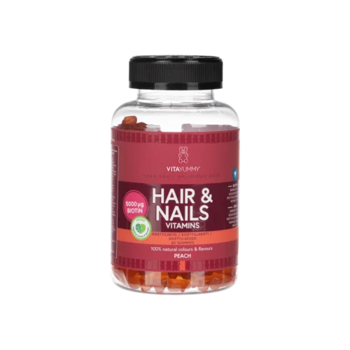VitaYummy persikų skonio multivitaminai su biotinų plaukams ir nagams, maisto papildas, 60 vnt/180 g