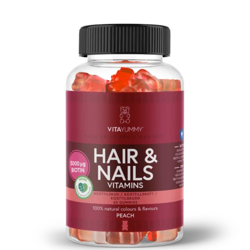 VitaYummy persikų skonio multivitaminai su biotinų plaukams ir nagams, maisto papildas, 60 vnt/180 g